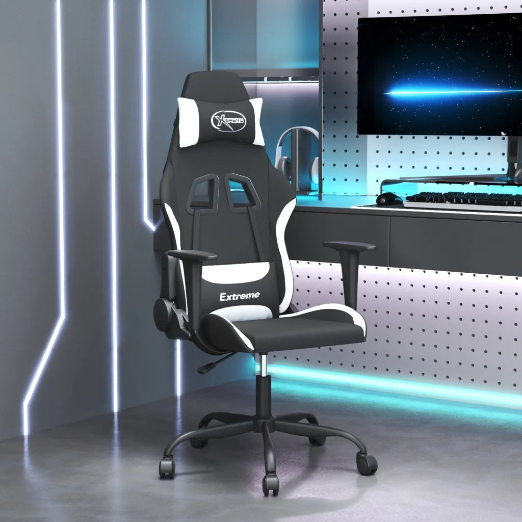 Sedia da Gaming Nero e Bianco in Tessuto 345477