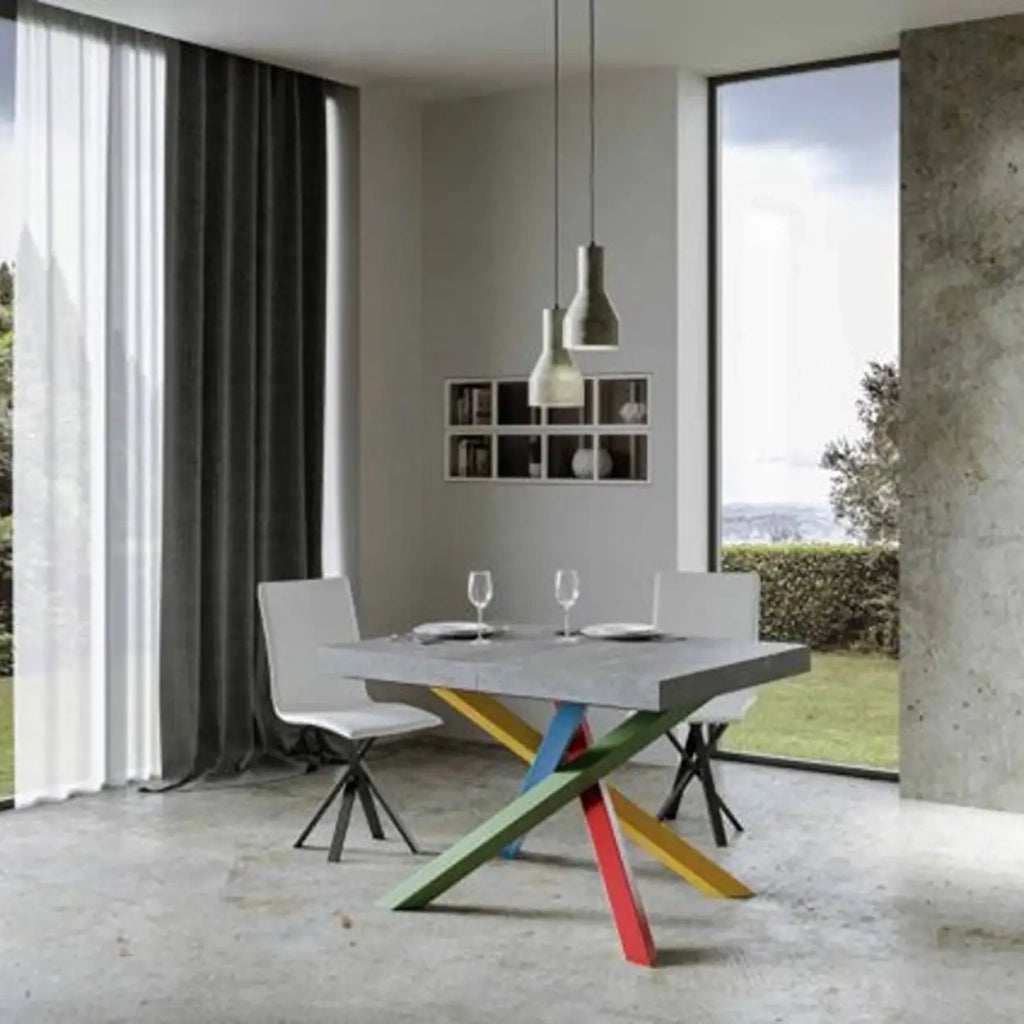 Tavolo allungabile 140/400x90 cm Volantis Premium colore cemento gambe multicolore 4/B