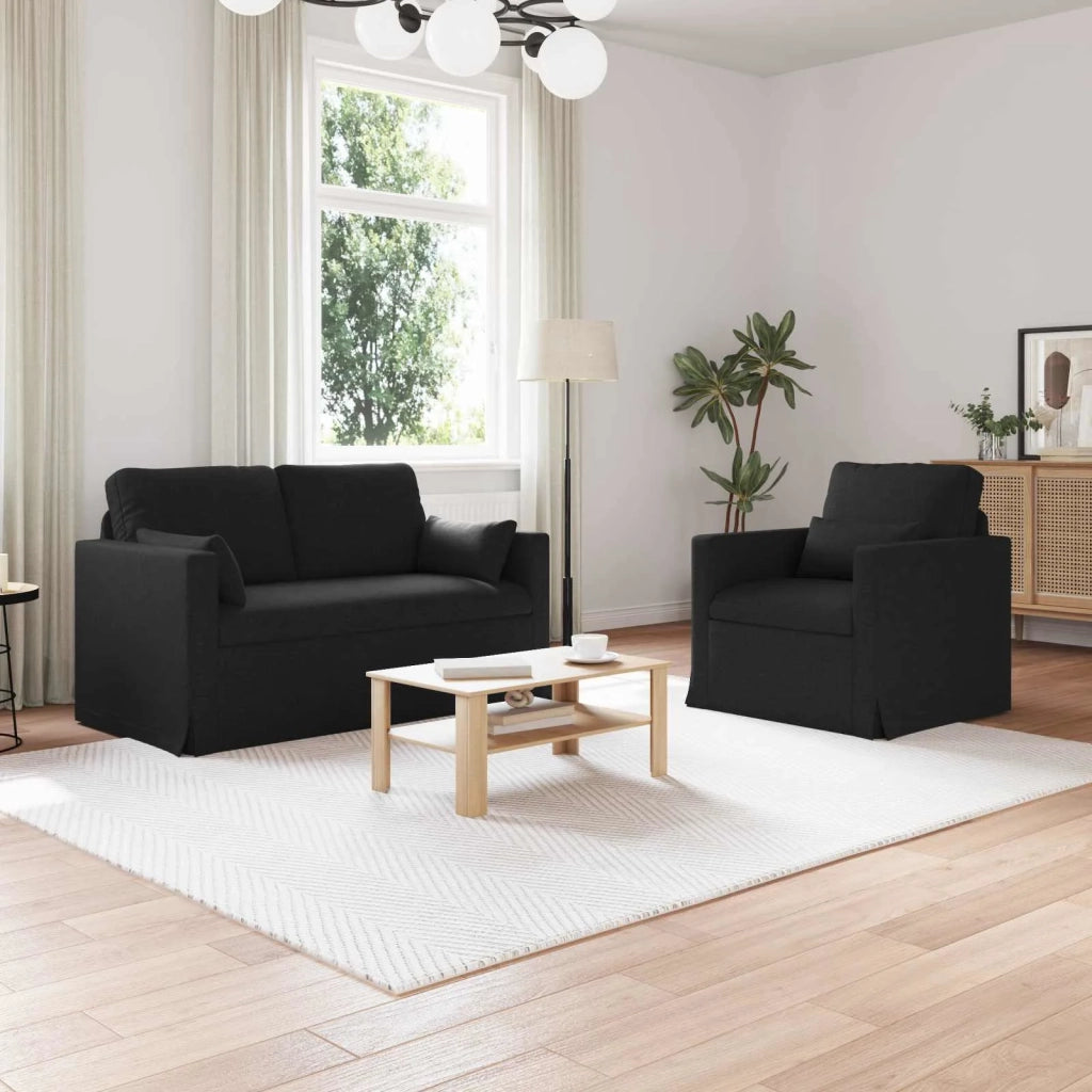 Divano 2 pcs Nero 139 x 78 x 80 cm Tessuto