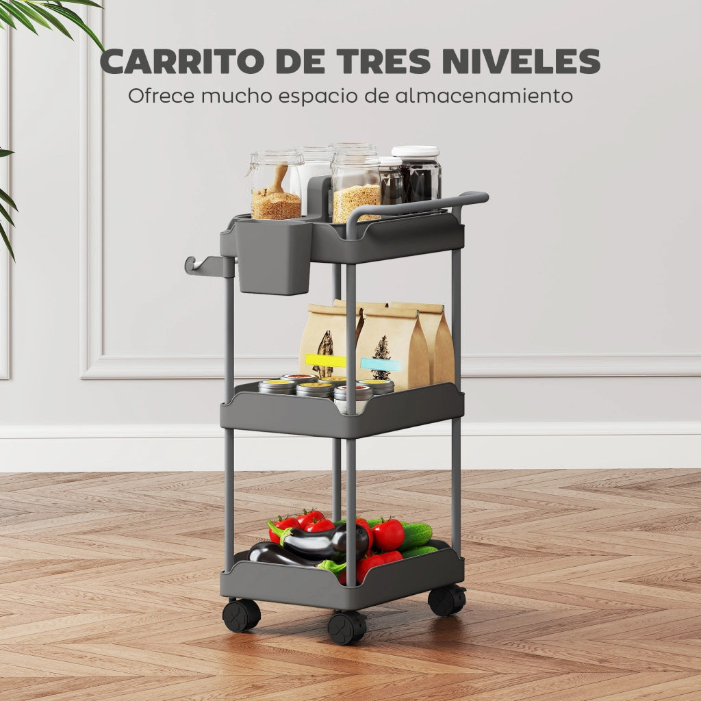 Carrello Portatile a 3 Livelli con Cestelli ¨C Minimal ¨C Grigio