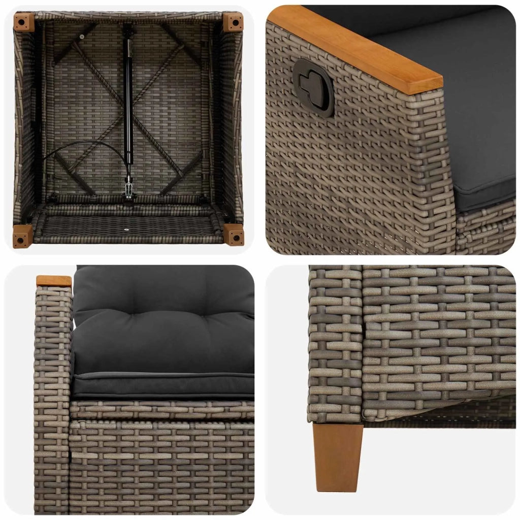 Sedia da giardino reclinabile Grigio e Grigio Scuro polyrattan 42026860
