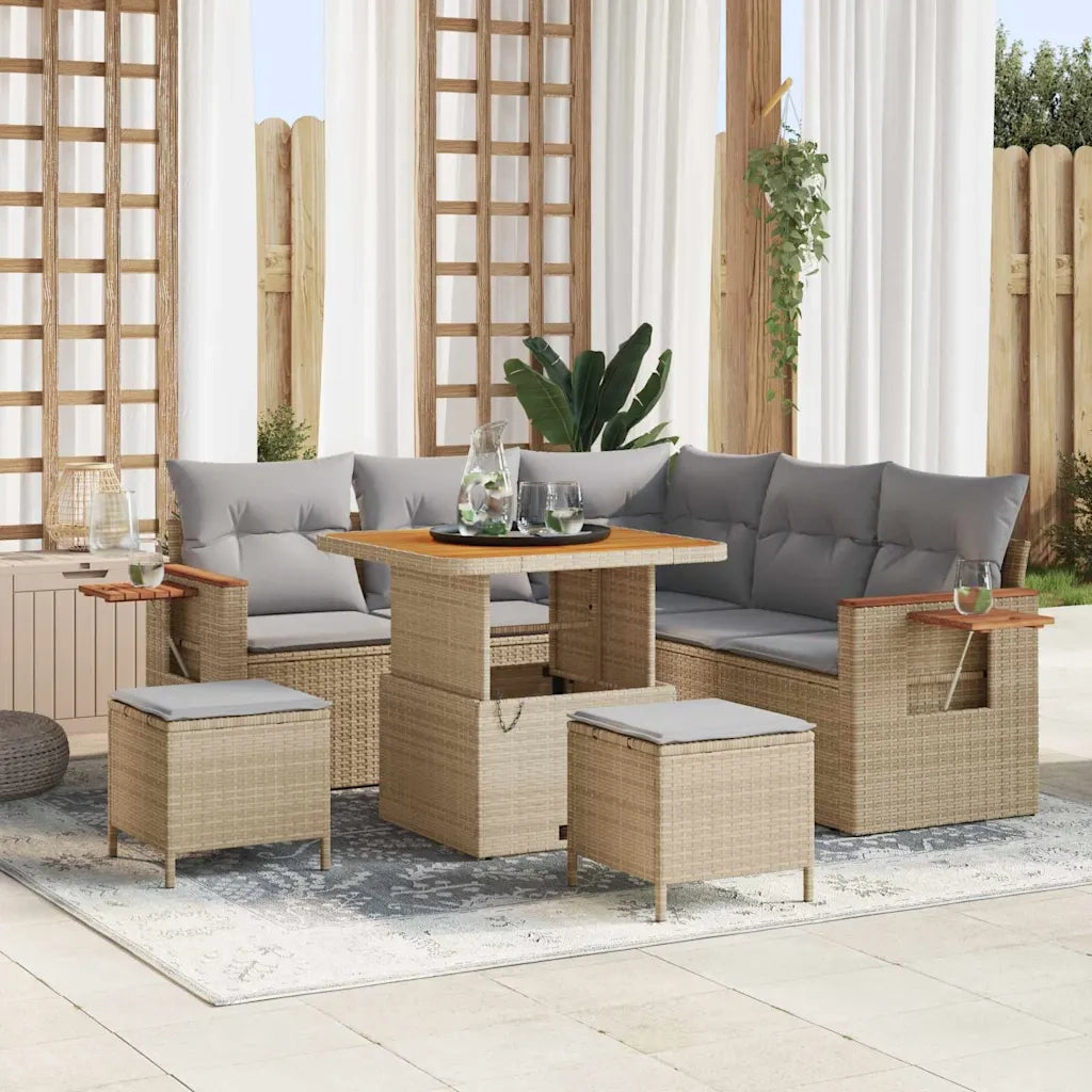 Set Divano da Giardino 9 pcs Beige e Grigio Chiaro polyrattan