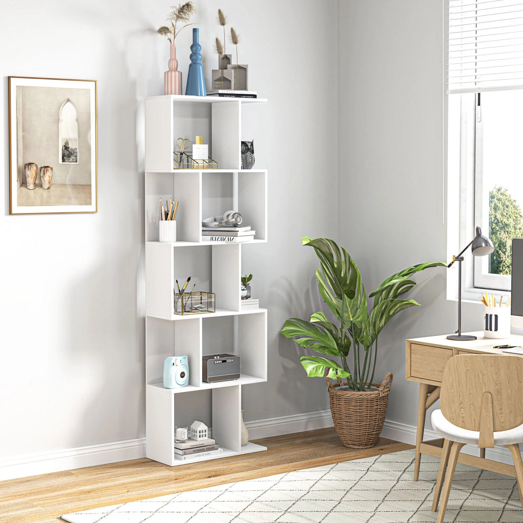 Libreria a S 5 Livelli 10 Ripiani ¨C Xylo ¨C Bianco 60x24x184,5 cm