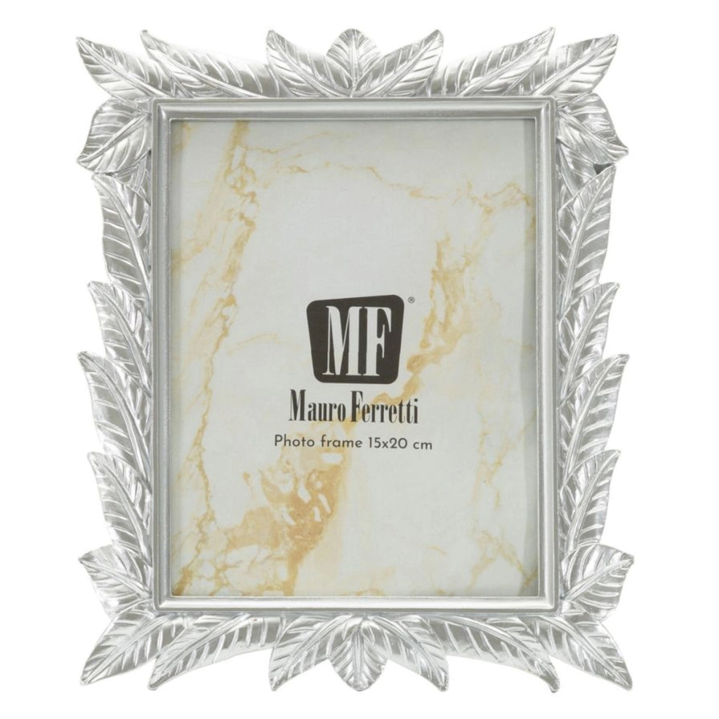 Cornice portafoto Leavy argento con decoro a foglie scolpite 15x20 cm