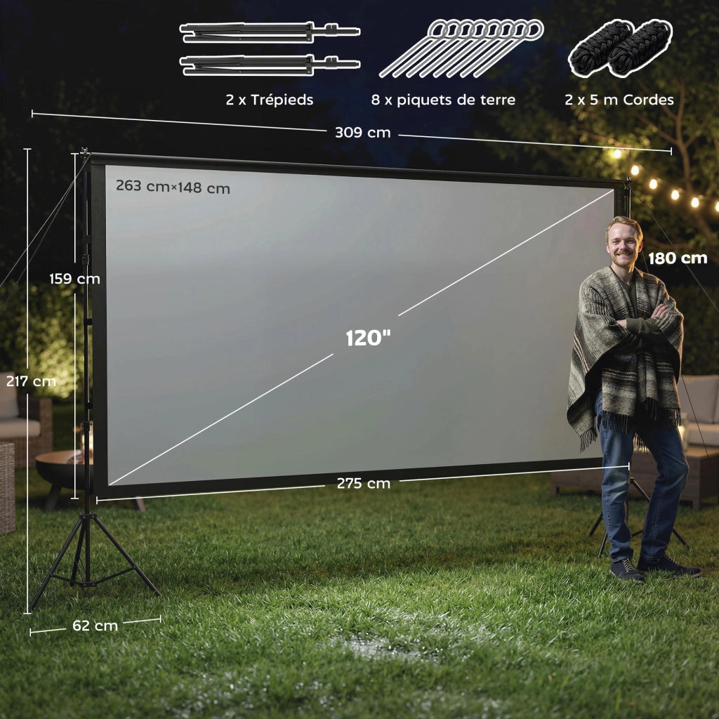 Schermo proiezione portatile 120 pollici 16:9 HD 4K/8K ¨C zephmum ¨C 309x62x217cm bianco e nero