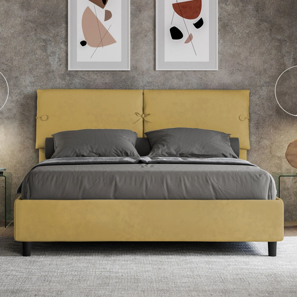 BS COM Letto matrimoniale con rete imbottito 160x210 microfibra ocra
