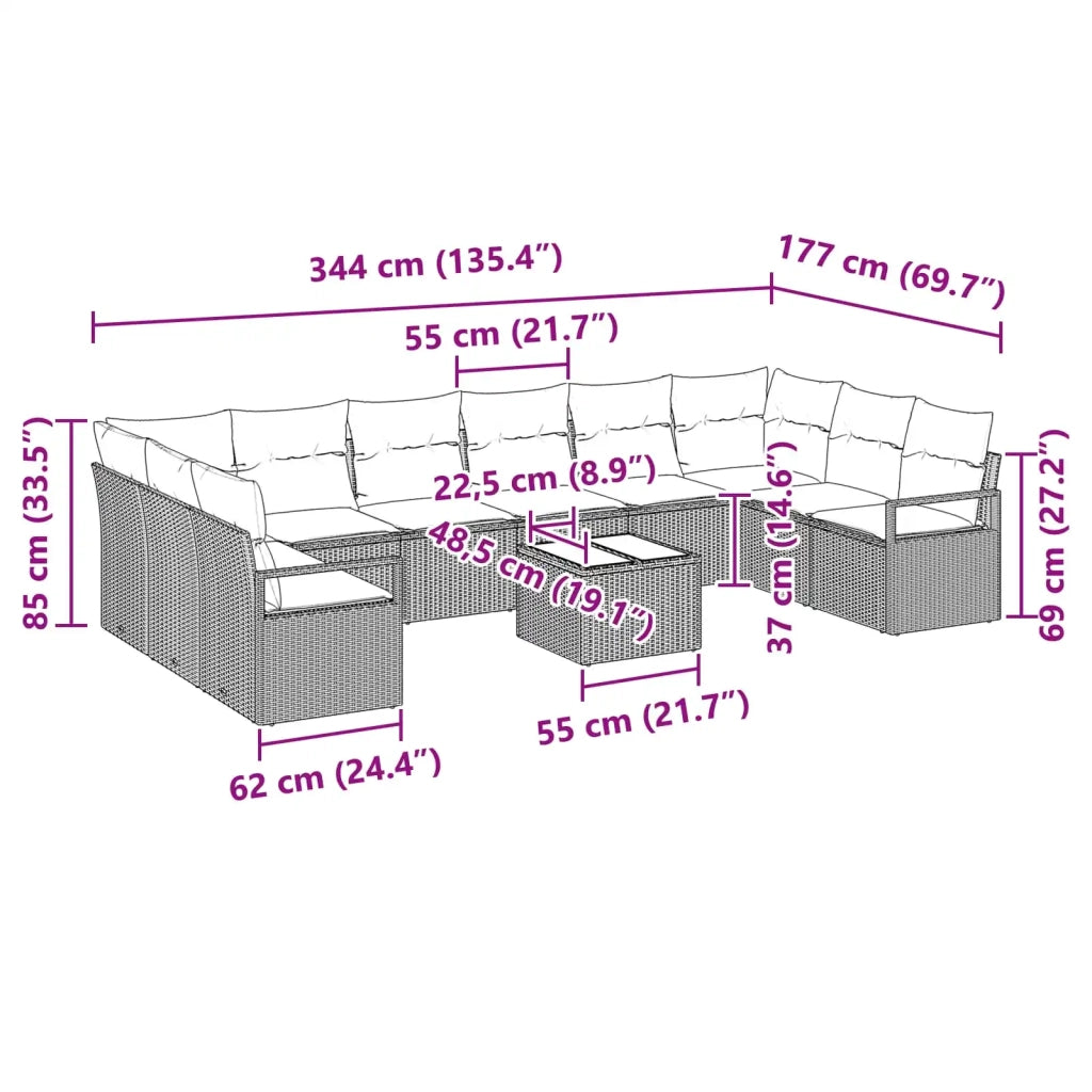Set di divani con cuscino 11 pcs Nero polyrattan 3346576