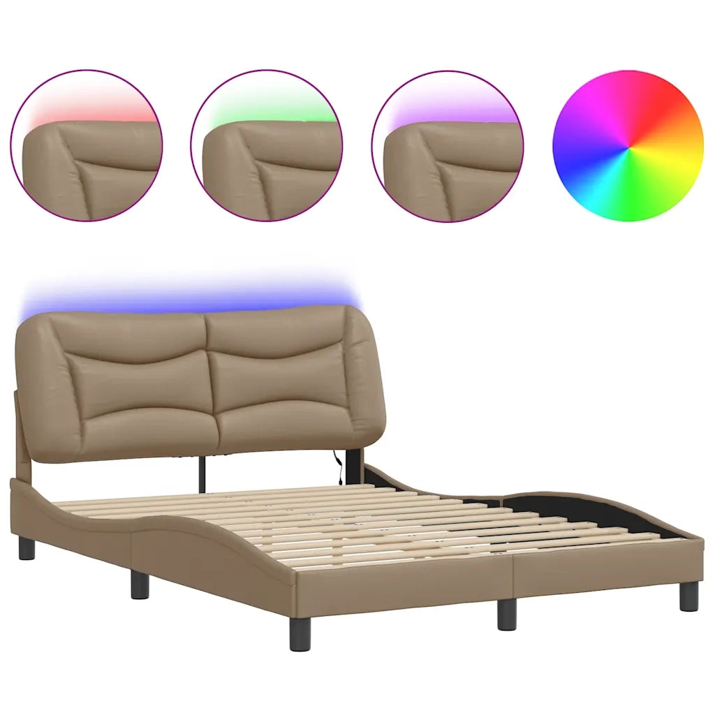 Letto matrimoniale | Letto per adulti | Giroletto con LED senza Materasso Hvar Cappuccino 140x190 cm