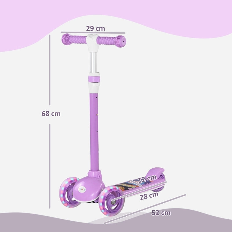 Monopattino per bambini, ruote a LED, guida fluida, altezza regolabile, plastica, acciaio, viola