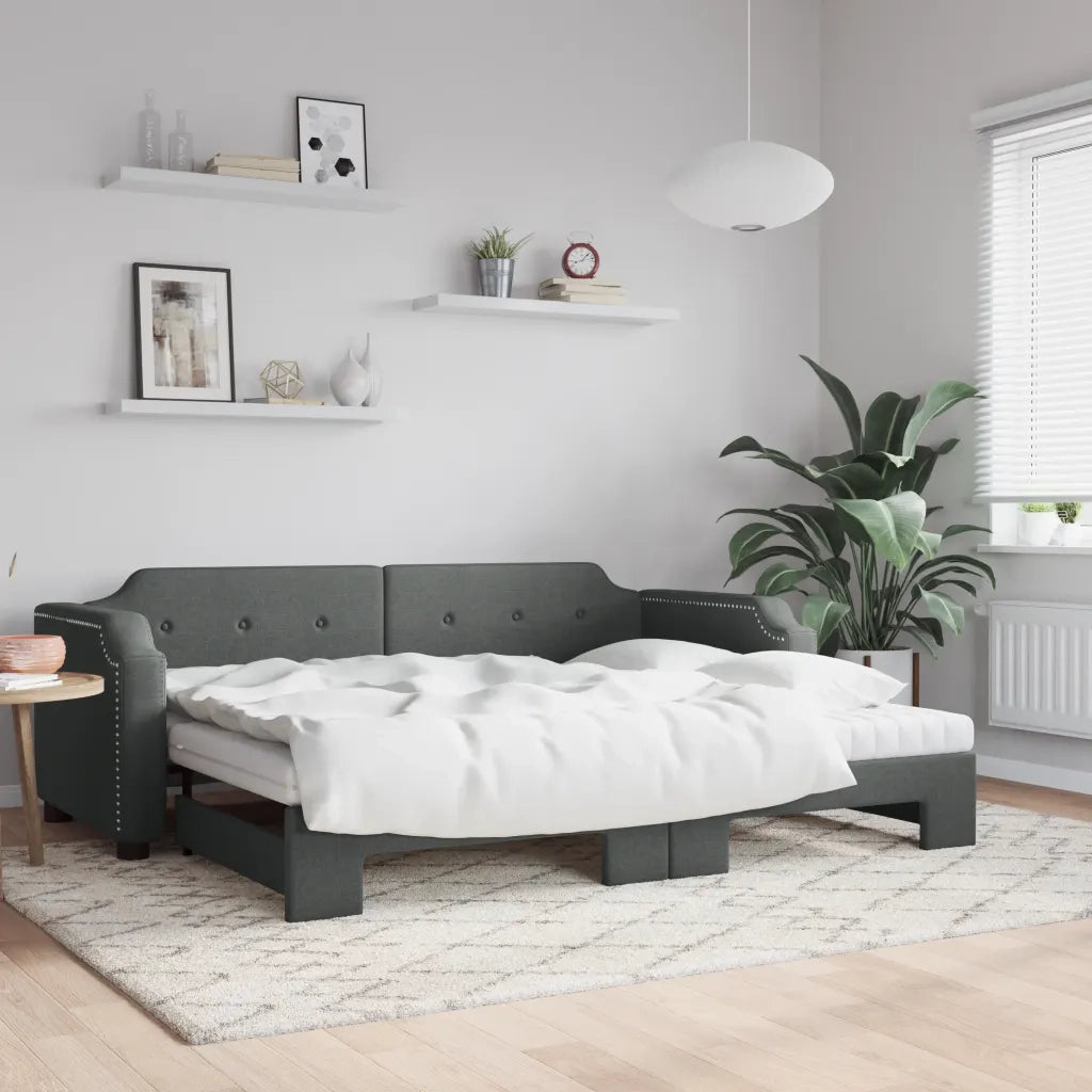 Divano Letto Estraibile Materassi Grigio Scuro 80x200cm Tessuto 3197648