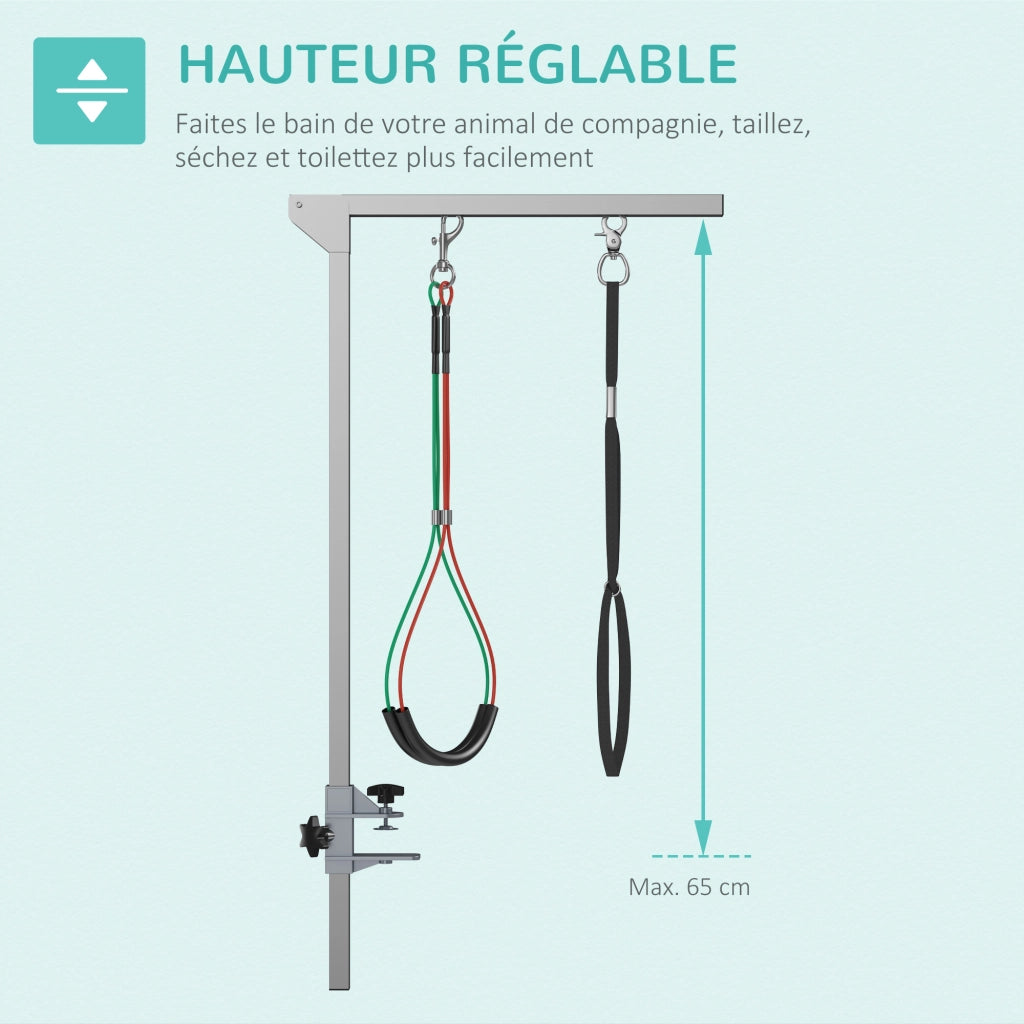 Braccio Toelettatura Pieghevole ¨C Minimal ¨C Acciaio Inox, Collare di Serraggio, Regolabile 74 cm