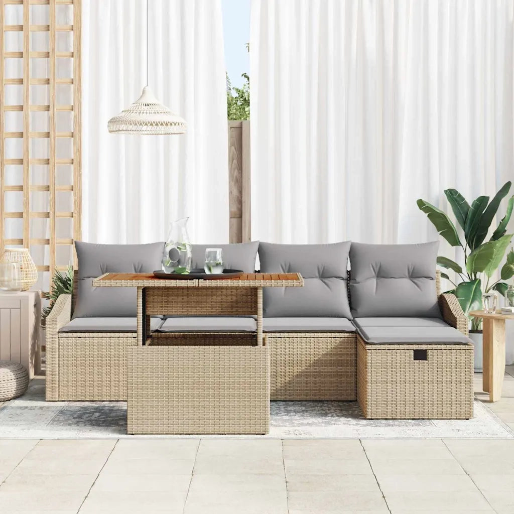 Set Divano da Giardino con cuscino 6 pcs Beige polyrattan