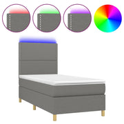 Letto singolo | Letto per adulti | Letto a Molle Materasso e LED Grigio Scuro 90x190 cm in Tessuto
