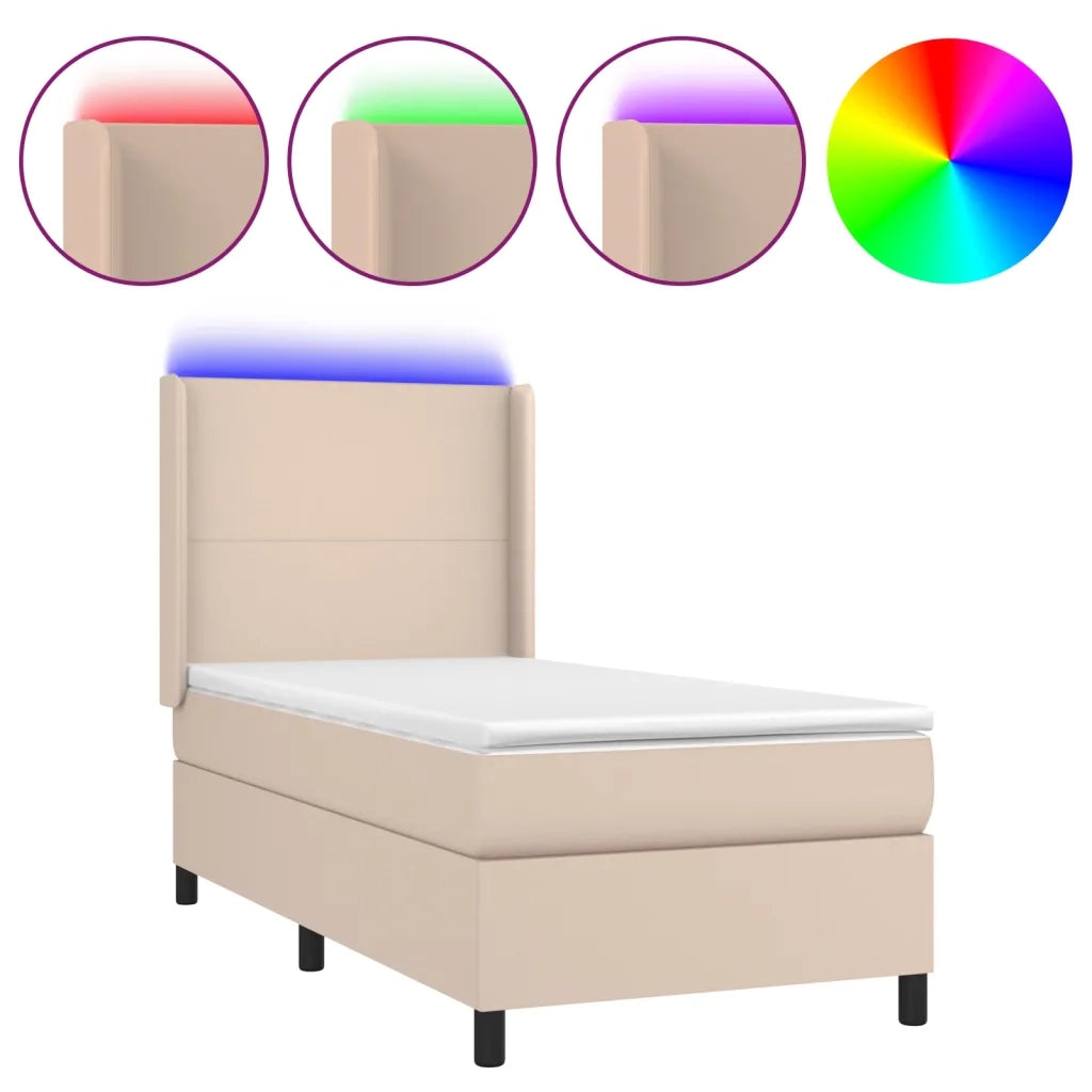 Giroletto Molle Materasso e LED Cappuccino 100x200cm Similpelle 3139252
