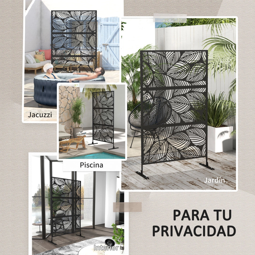 Separatore Ambienti 3 Pannelli ¨C Xylo ¨C Motivo Foglie Metallo Nero 122x45x198 cm