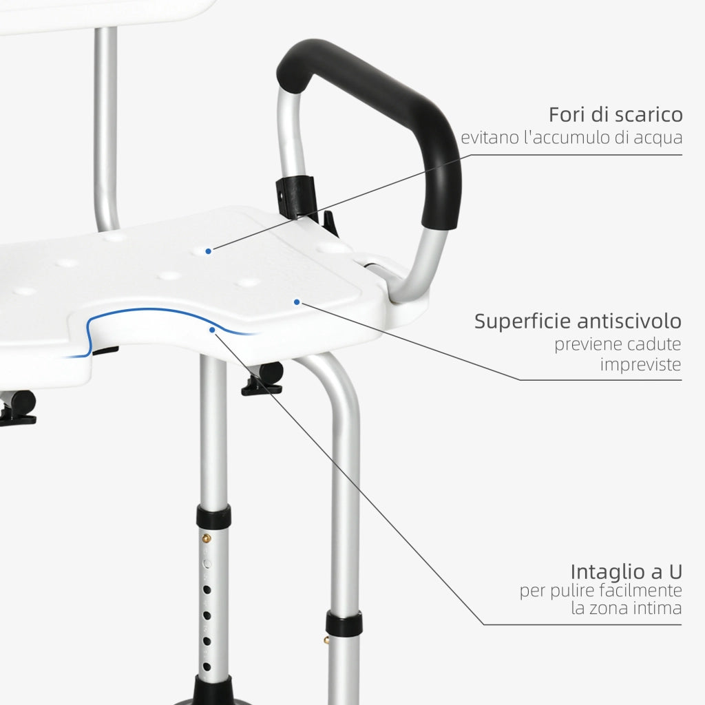 EasyComfort Sedia per doccia per Anziani, Disabili e Donne Incinte Imbottita con forma a U, 54x52x70-82cm, Bianco