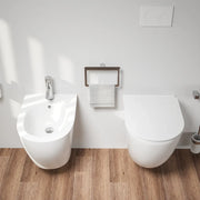 Coppia di sanitari sospesi in ceramica bianco lucido vaso rimless con copriwc soft-close e bidet | Europa Small