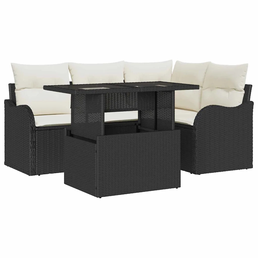 Set Divano da Giardino 5 pcs Nero Rattan in Polipropilene