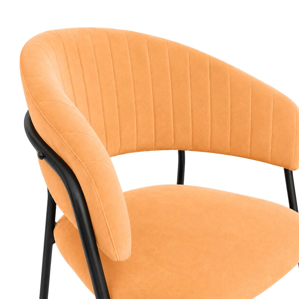 Sedie da sala da pranzo set da 4 Aurelia in velluto arancione con gambe nere