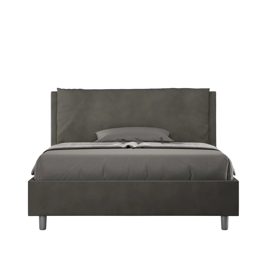 BS COM Letto matrimoniale francese contenitore imbottito 140x190 microfibra grigio Large