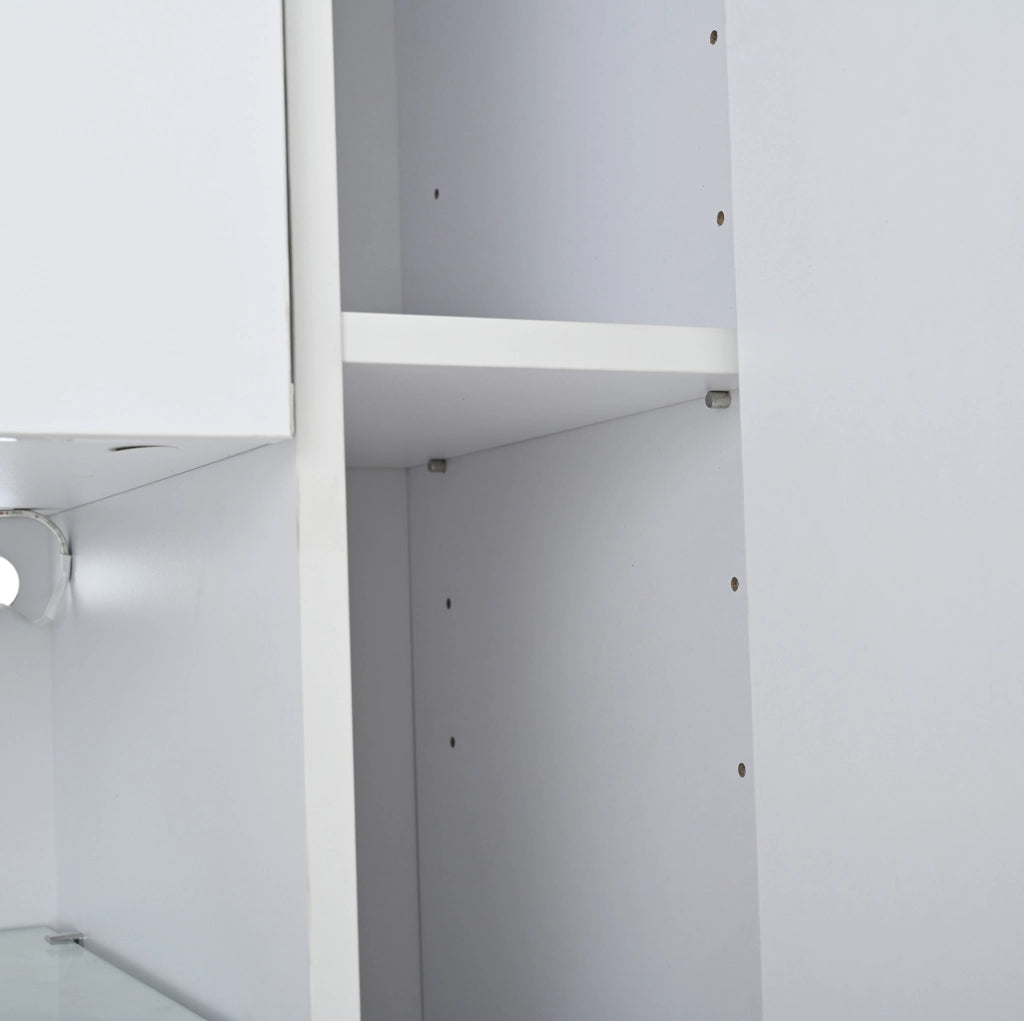 Vetrina 55x38x170 cm con LED e 1 cassetto in truciolato bianco