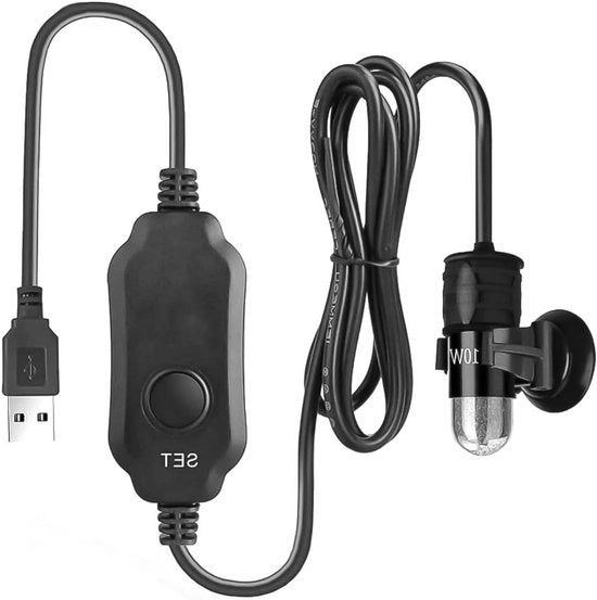 Aquadomotore a batteria USB con pompa di immersione e regolatore di temperatura esterno - display LED - 10W - per acquari da 2-3L.