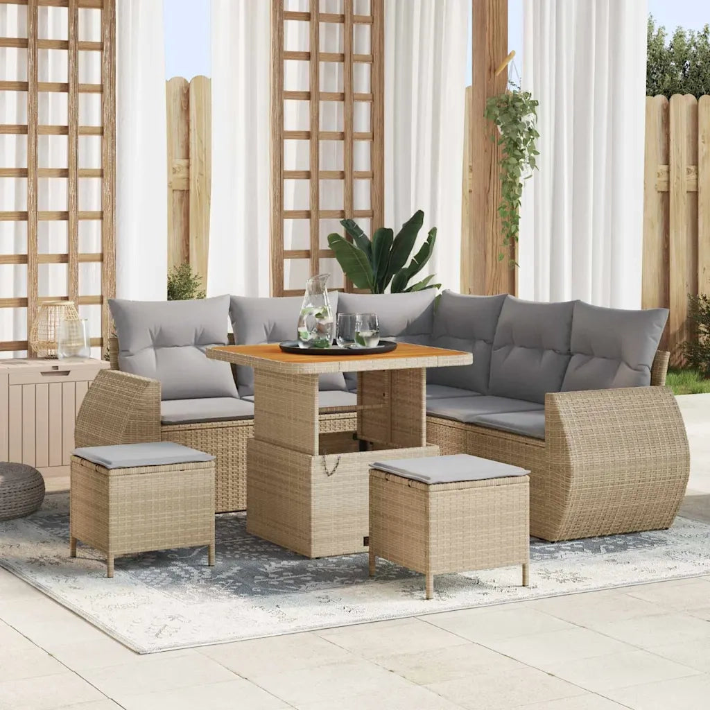 Set Divano da Giardino 8 pcs Beige e Grigio Chiaro polyrattan