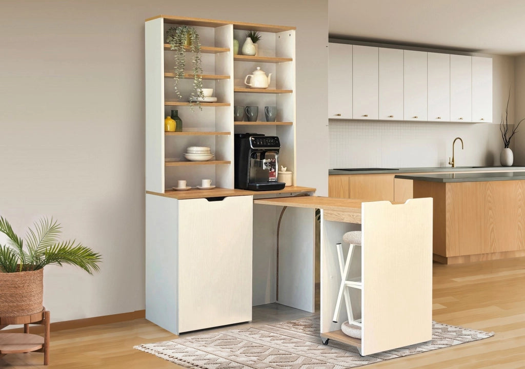 Espositore e sgabelli in legno "Flexa" - 100 x 45 x 190 cm - Crema
