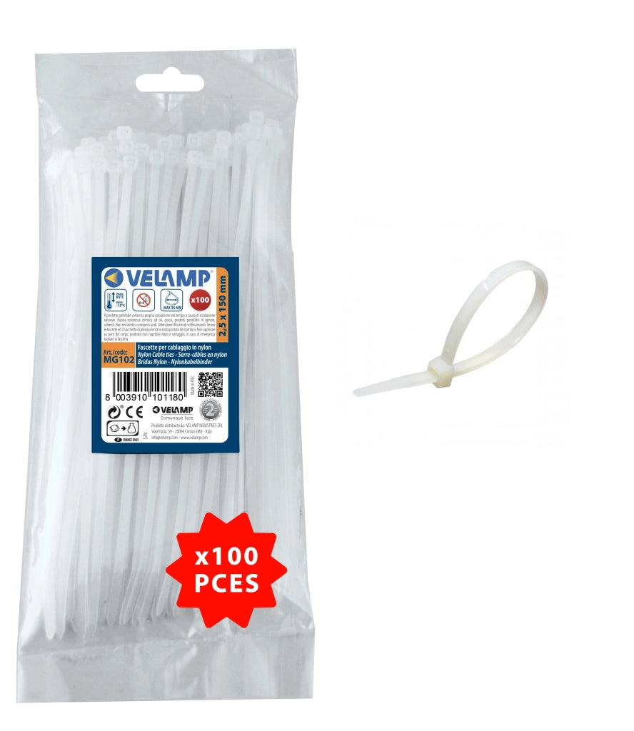 Fascette bianche in nylon 2,5x150 100pz