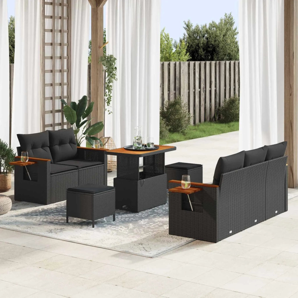 Set Divano da Giardino con cuscino 10 pcs Nero polyrattan
