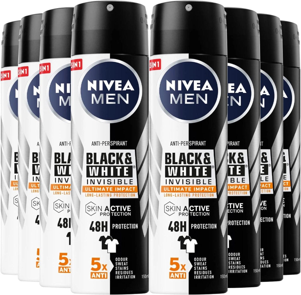 NIVEA SET 8 PZ DEODORANTE MEN BLACK & WHITE INVISIBLE ULTIMATE IMPACT 150 ML