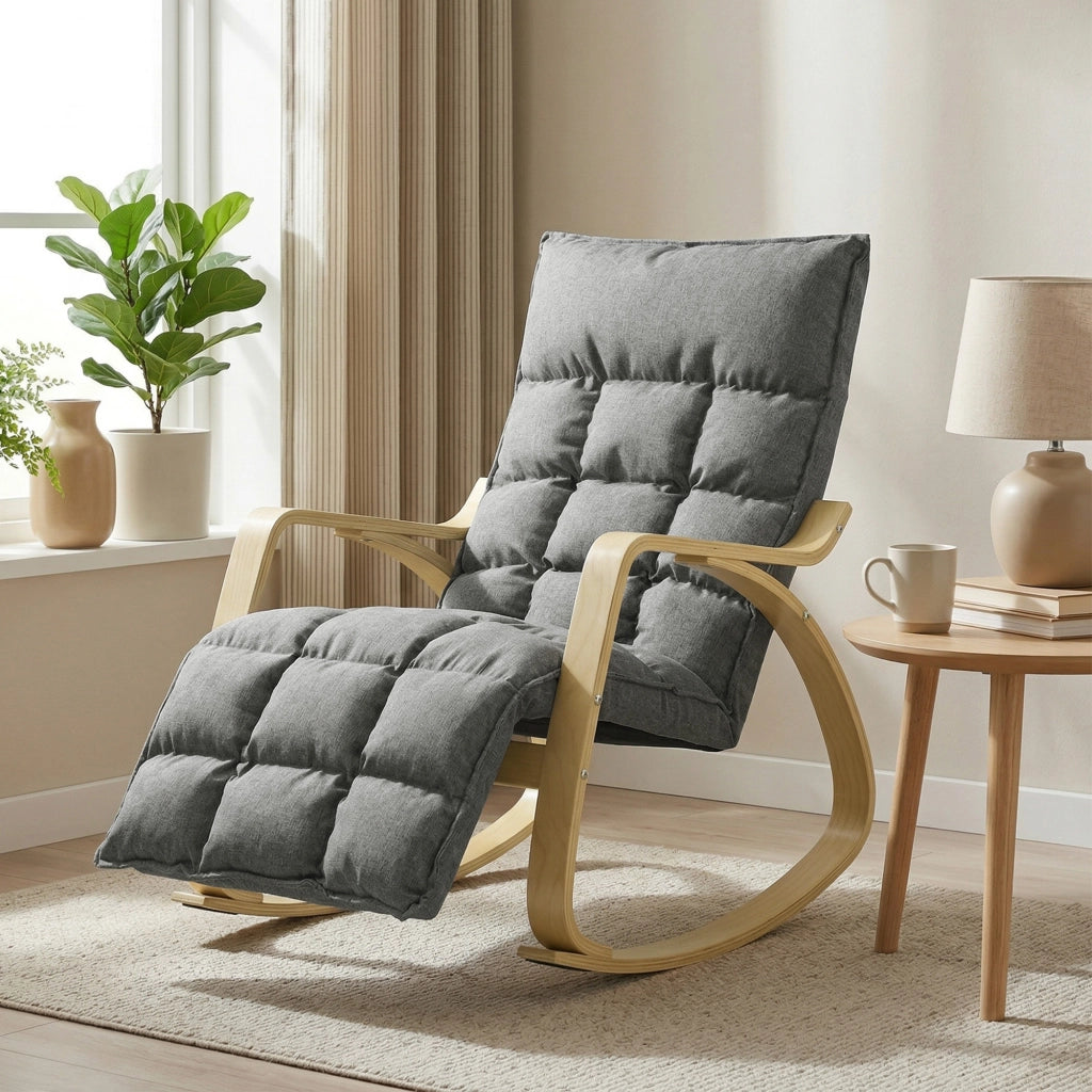 Poltrona a Dondolo Reclinabile con Poggiapiedi Regolabile ¨C Minimal ¨C Grigio
