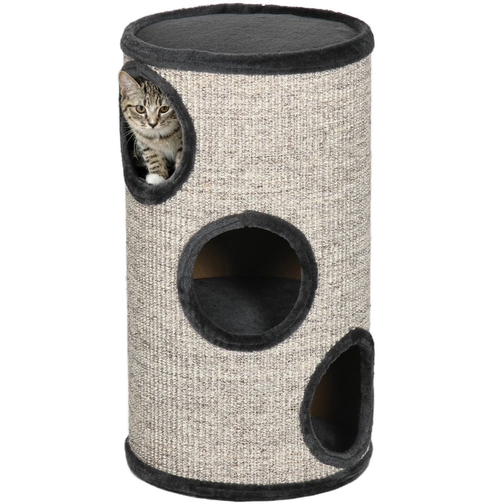 Casetta per Gatti a 3 Livelli con Tiragraffi in Sisal ¨C Zephmum ¨C Grigio, ?38x70cm