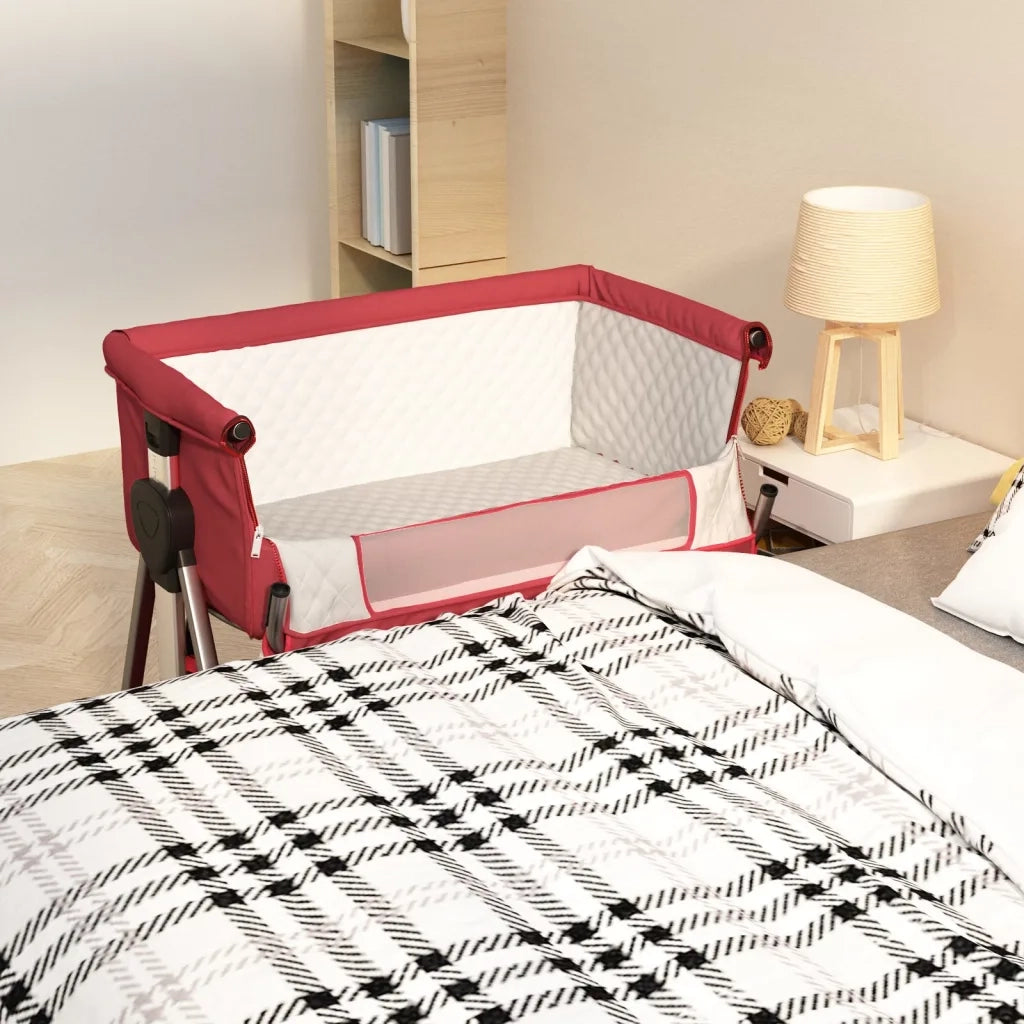 Lettino per Bambini con Materasso-Struttura Letto per Bambini Rosso in Tessuto di Lino 774400