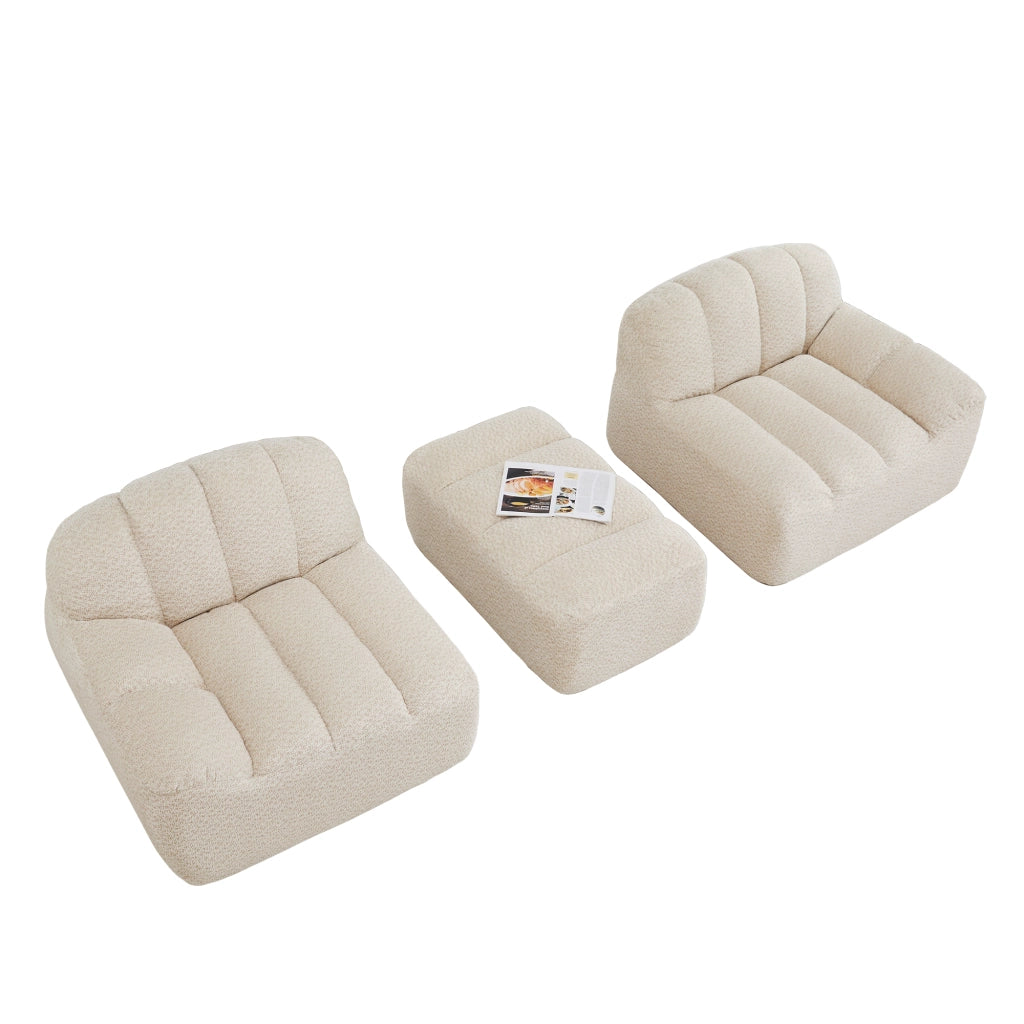 Divano Angolare Modulare 2 Posti con Poggiapiedi ¨C MINIMAL ¨C Tessuto Beige, Senza Montaggio