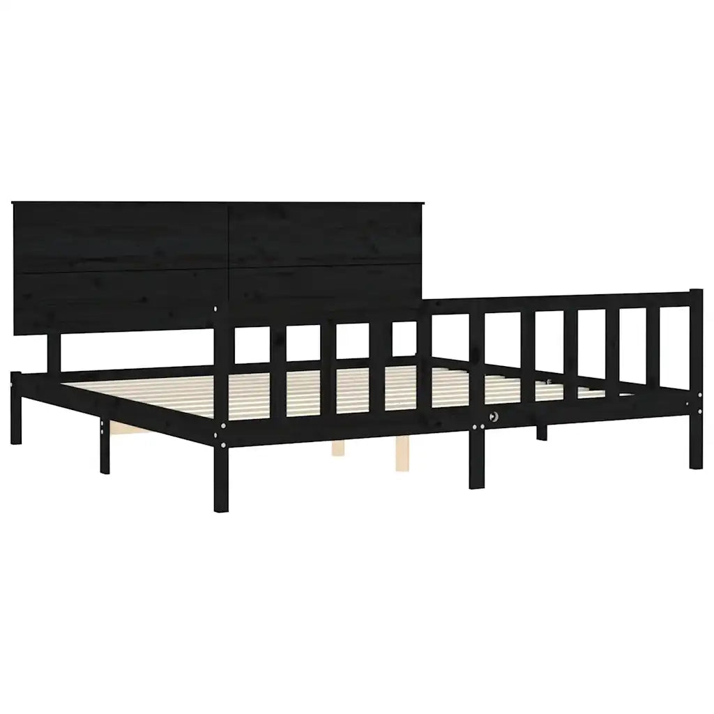 Giroletto con Testiera-Struttura Letto con testiera Nero 200x200 cm in Legno Massello 629596
