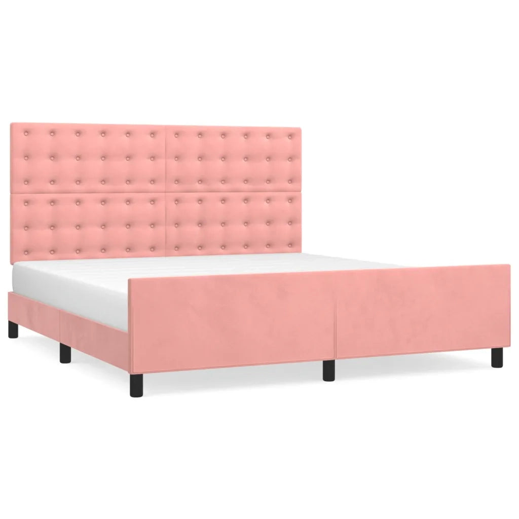 Letto matrimoniale | Letto per adulti | Giroletto con Testiera Rosa 160x200 cm in Velluto