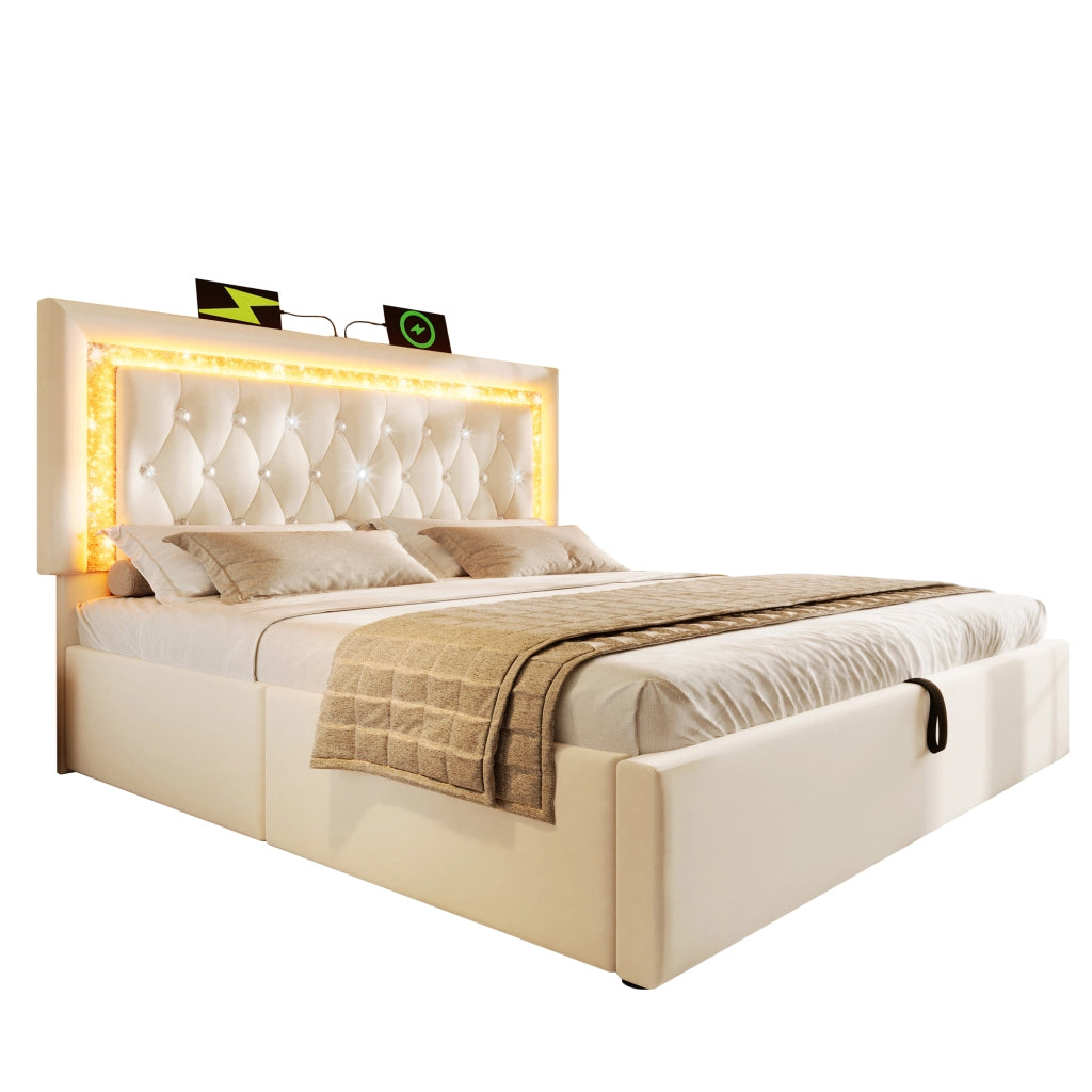 letto imbottito velluto beige 140x200 cm