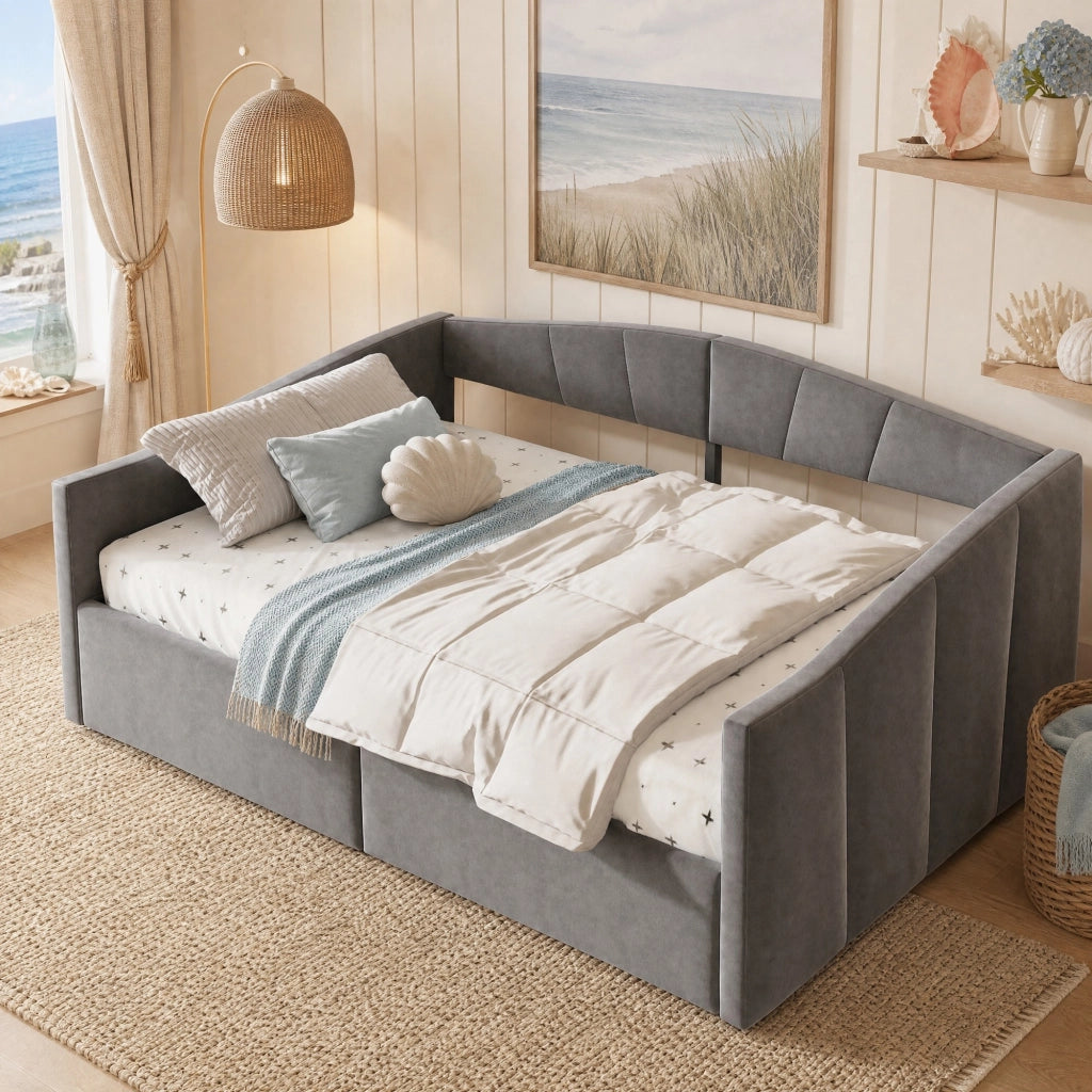 LETTO SOFA 140x200 cm con contenitore idraulico, velluto grigio