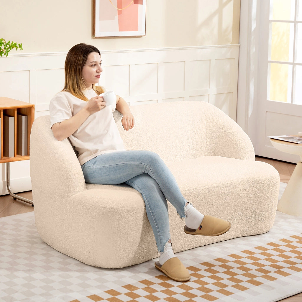Divano 2 posti tessuto bouclette beige ¨C zephmum ¨C 142 cm