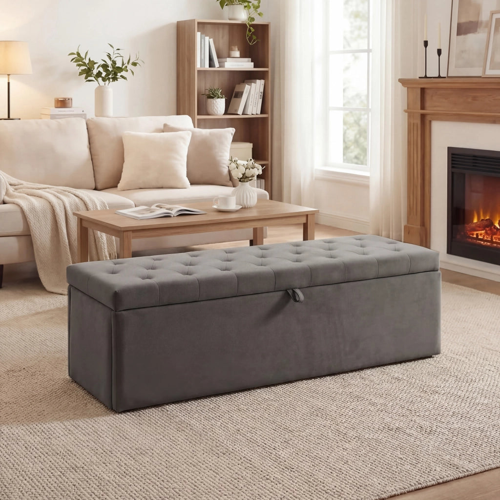 Divano imbottito con contenitore ¨C Minimal ¨C Grigio 137x41x42 cm