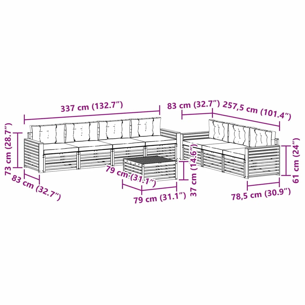 Set di divani da esterno con cuscino 8 pcs Naturale e Beige 3373148