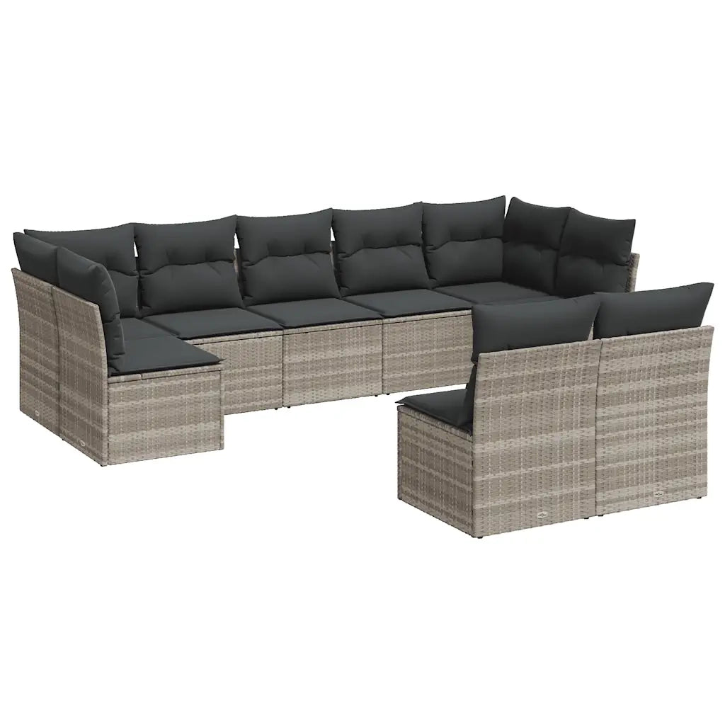 Set Divano da Giardino 9pz con Cuscini Grigio Chiaro Polyrattan