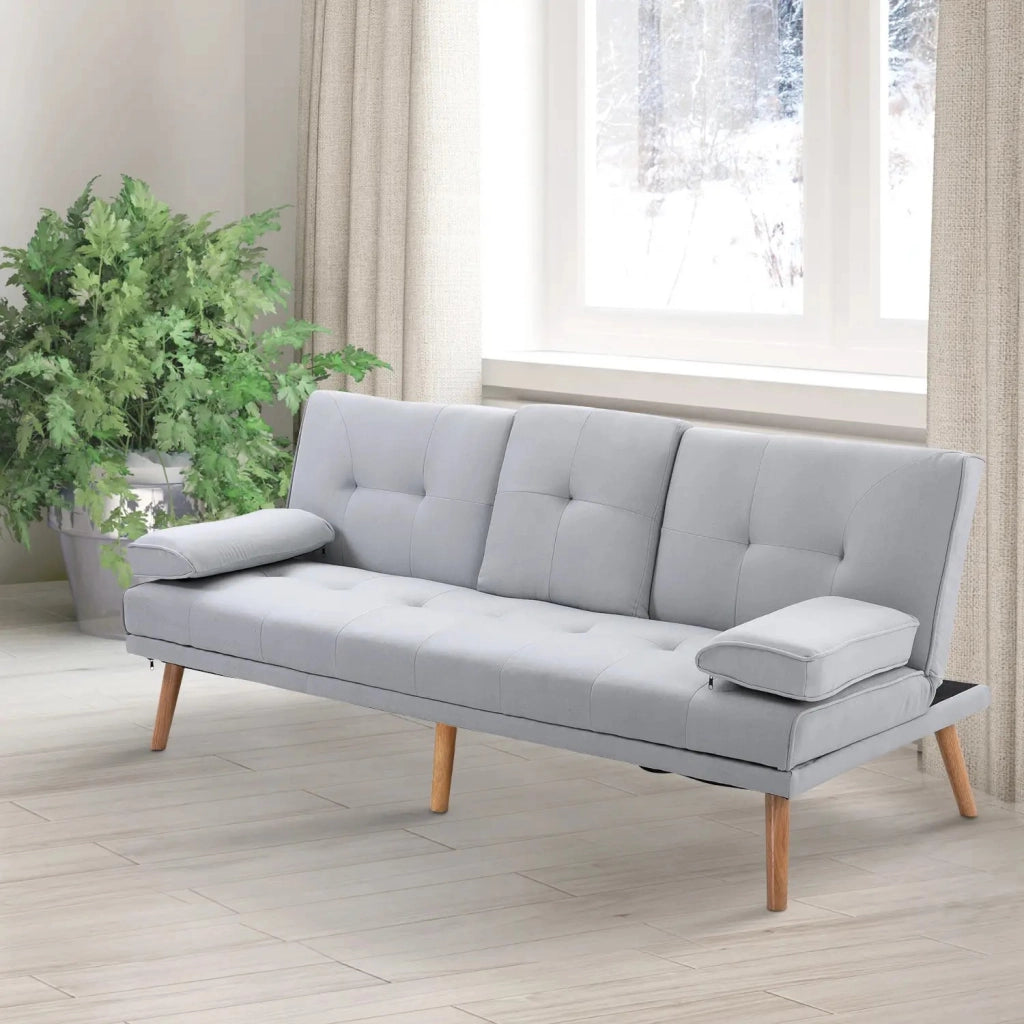 Divano letto, comodo divano letto, 3 posti, divano letto, lino, grigio chiaro, 181x77x72cm