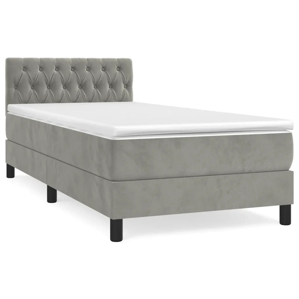 Letto singolo | Letto per adulti | Giroletto a Molle con Materasso Grigio Chiaro 100x200cm Velluto