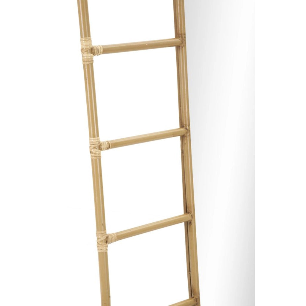 Specchio da terra Panama con cornice in ferro e rattan boho