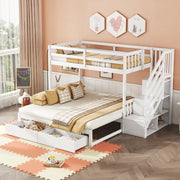 OKWISH Letto a Castello 90×200 cm e 180×200 cm, Letto 3 Posti con Letto Estraibile, 2 Cassetti e Ripiani, senza Materasso, Bianco