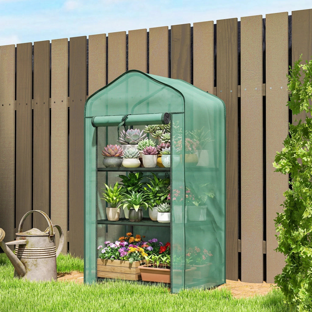 Serra da giardino con scaffali 3 livelli ¨C Xylo ¨C acciaio verde 59x39x127 cm balcone esterno