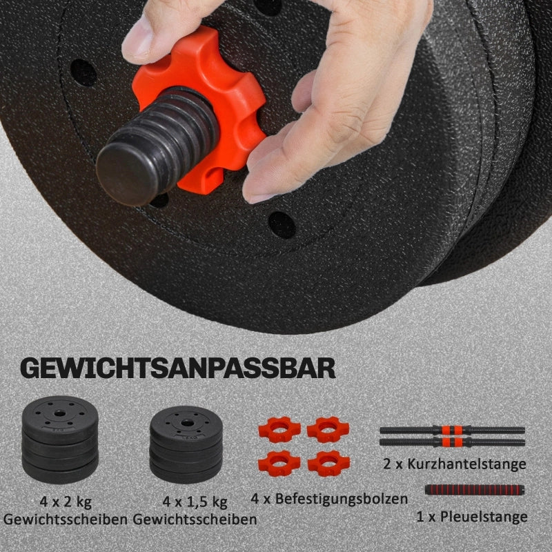 Set di manubri 2 in 1, bilancieri regolabili corti e lunghi da 15 kg, allenamento di forza professionale con manubri, nero