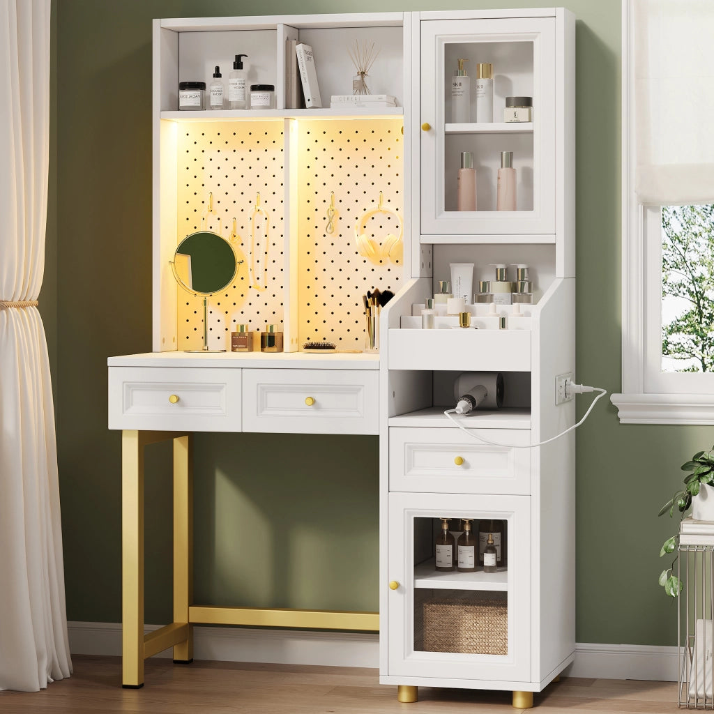 TOELETTA multifunzionale LED 100x45x156 cm MDF bianco e oro